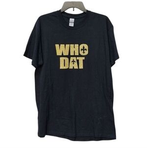 Gildan "Who Dat" Saints Gold Glitter HTV Black T-Shirt 100% Cotton Size L